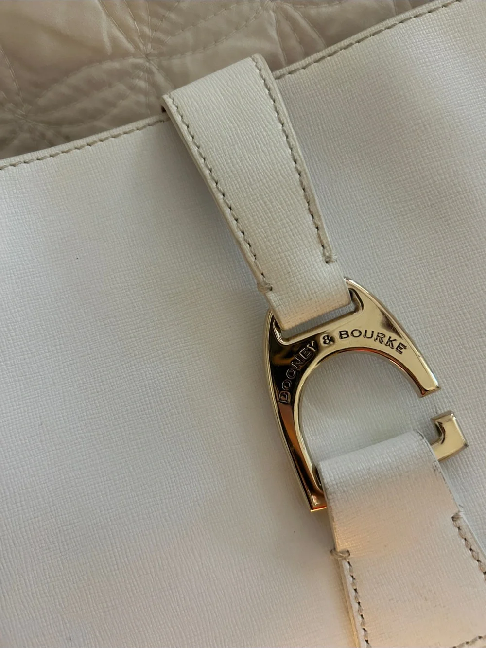Dooney & Bourke White Leather Shoulder Bag with Silver Buckle Detail